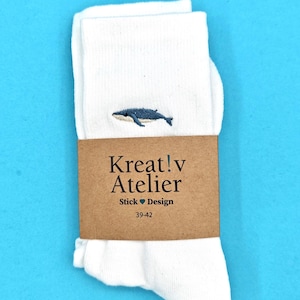 Blauwal | Bestickte Socken Tennissocken Weiß Baumwolle