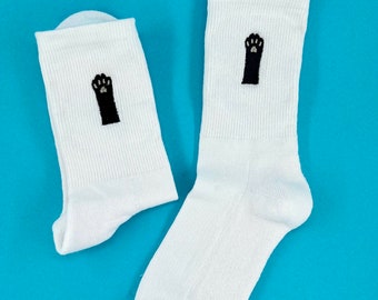 Pfote | Bestickte Socken Tennissocken Weiß mit Katzenpfote