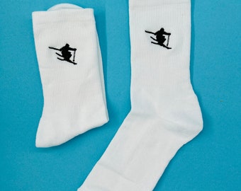 Ski | Bestickte Socken Tennissocken Weiß Baumwolle Skifahrer