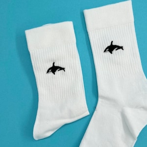 Orca Bestickte Socken Tennissocken Weiß Baumwolle mit Orca Design Bild 2