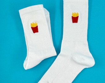 Pommes | Bestickte Socken Tennissocken Weiß Baumwolle