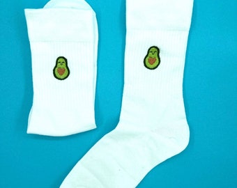 Avocado | Bestickte Socken Tennissocken Weiß Avocado