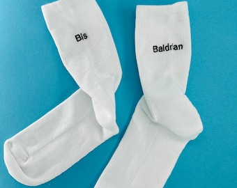 Bis Baldrian | Bestickte Socken Tennissocken Weiß mit Spruch