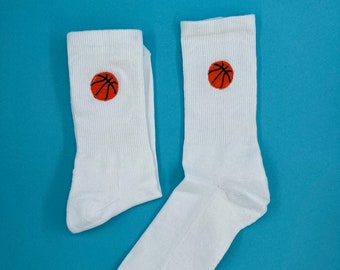 Basketball | Bestickte Socken Tennissocken Weiß Baumwolle mit gesticktem Basketball