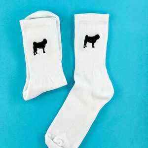 Pug | Embroidered Socks Tennis Socks White with Dog Design