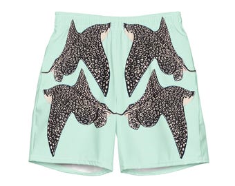 Spotted Eagle Ray Swim Trunks | Mint Green Stingray Men's Swim Shorts
