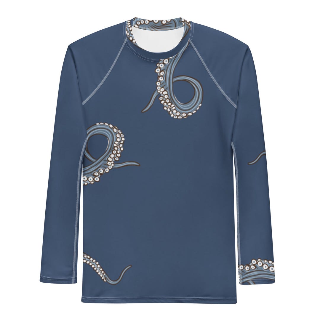Octopus Tentacle Rash Guard | Navy Blue Ocean Men’s Long Sleeve Swim ...