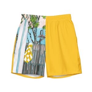 Surf Board Swim Trunks | Yellow Striped Towel Men&#39;s Swim Shorts