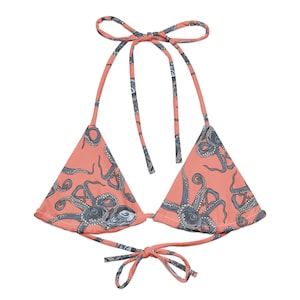 Octopus String Bikini Top | Pink Ocean Pattern Women’s Swimsuit Separates