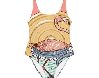 Pinker Flamingo Badeanzug | Sunshine Octopus einteiliger Damen-Badeanzug