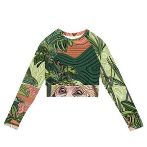 Monkey Business Cropped Rash Guard | Green Jungle Long Sleeve Crop Top