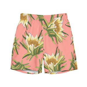 Zwembroek met drakenfruitbloem | Roze Pitaya-zwembroek met bloemenprint voor heren