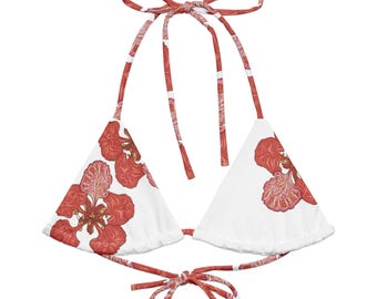 Extravagantes Blumen String Bikini Top | Flame Tree Floral Print Damen Badeanzug Trennt