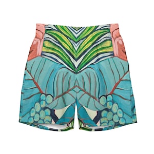 Sea Grapes Zwembroek | Aqua and Lime Palm-gestreepte zwemshort voor heren