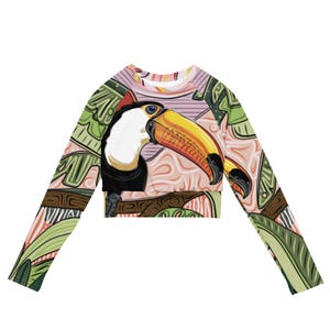Tropical Toucan Cropped Rash Guard | Rainforest Bird Long Sleeve Crop Top