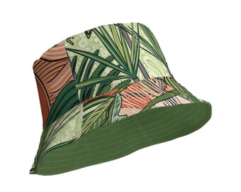 Tropical Rainforest Bucket Hat | Green Jungle Reversible Beach Hat