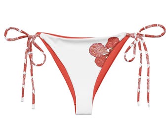 Extravagante Blumen String Bikinihöschen | Flame Tree Floral Print Damen Badeanzug Trennt