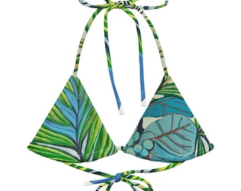 Sea Grapes String-Bikini-Oberteil | Aqua und Lime Palm Striped Damen Badeanzug Trennt