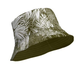 Tropical Garden Bucket Hat | Green Palm Leaves Reversible Beach Hat