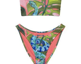 Tropischer Schlangen-Bikini | Recycelter Bandeau-Bikini