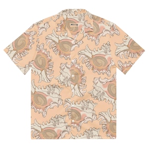 Seashell Pattern Hawaiian Shirt | Sandy Peach Pattern Beach Button Down Shirt