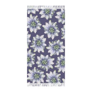 Passionfruit Flower Boho Beach Blanket | Purple Parcha Floral Print Oversized Beach Blanket