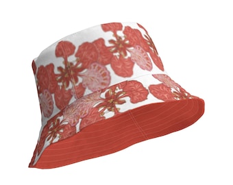 Extravaganter Blumen Fischer-Hut | Flammen Baum Blumen Print Reversibel Strand Hut