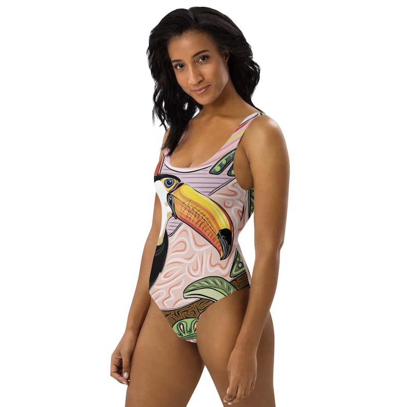 Tropical Toucan Ruffle One-Shoulder Bikini