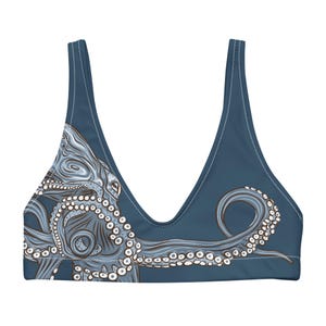Octopus Tentacle Sport Bikini Top | Navy Blue Ocean Pattern Women’s Swimsuit Separates