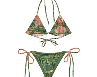 Tropischer Regenwald String Bikini Set | Grüner Dschungel-Frauen-Badeanzug