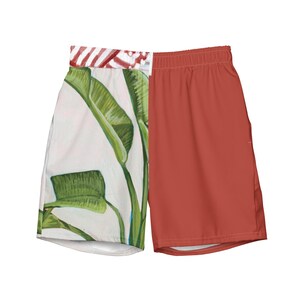 Paradise Palm-zwembroek | Terracotta gestreepte zwemshort voor heren