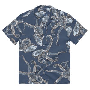 Octopus Tentacle Hawaiian Shirt | Navy Blue Ocean Pattern Beach Button Down Shirt
