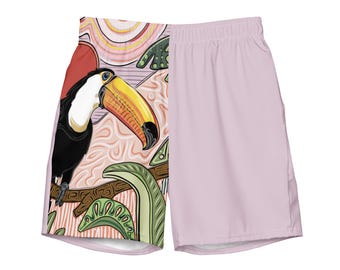 Tropikalne kąpielówki Toucan | Męskie spodenki kąpielowe Rainforest Bird