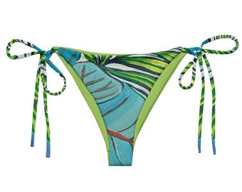 Sea Trauben String Bikini Unterteil | Aqua und Lime Palm Striped Damen Badeanzug Trennt