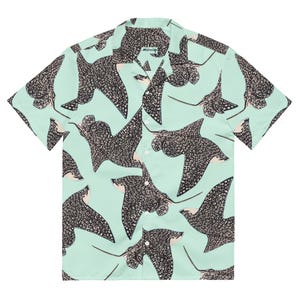 Spotted Eagle Ray Hawaiian Shirt | Mint Green Stingray Beach Button Down Shirt