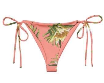 Parte inferior de bikini con tiras y estampado floral de pitaya rosa para mujer