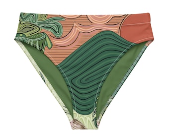 Tropischer Regenwald Bikinihose mit hoher Taille | Green Jungle Damen Badeanzug Trennt