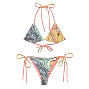 Pink Flamingo String Bikini Set | Sunshine Octopus Women’s Swimsuit