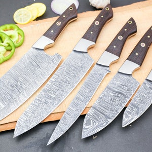 Custom Handmade Damascus Steel 5 pcs Chef set With Wooden Box Gift For him Gift For her Birthday Present Anniversary gift Christmas Gift