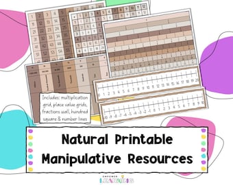 Natural Classroom Manipulatives, Resources for Elementary Schools, Forest School Maths, Place Value Grid, Times Table Grid, Number Line