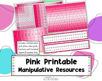 Pink Classroom Manipulatives, Resources for Elementary Schools, Primary School Maths, Place Value Grid, Times Table Grid, Number Lines
