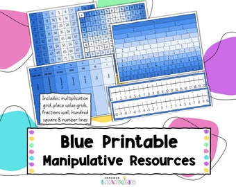 Blue Classroom Manipulatives, Resources for Elementary Schools, Forest School Maths, Place Value Grid, Times Table Grid, Number Lines