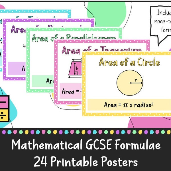 Mathe-Schlüsselformelkarten, Ressourcen für weiterführende Mathematikschulen, Mathematik-Lernkarten, GCSE-Revision, Wanddisplay im Klassenzimmer