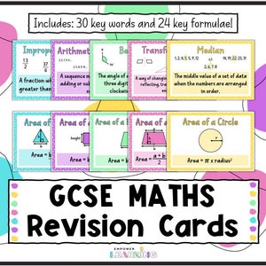 Tarjetas didácticas de revisión de matemáticas GCSE, tarjetas de fórmulas clave imprimibles, ayudas para el aula de matemáticas de secundaria