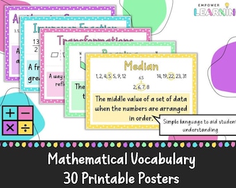 Maths Vocabulary Word Wall, Secondary Maths School Resources, Mathematics Flash Cards, Math Poster Set, Classroom Wall Display