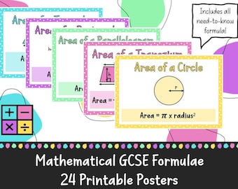 Maths Key Formula Cards, Secondary Maths School Resources, Mathematics Flash Cards, GCSE Revision, Classroom Wall Display