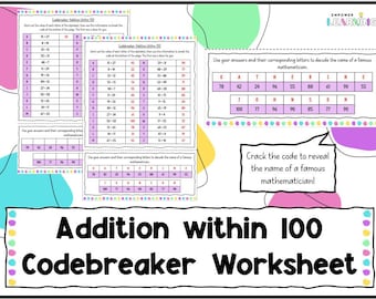 Addition Within 100 Codebreaker Worksheet, Maths Teaching Resources, Home Education Pintables