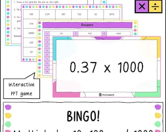 Jogo de Bingo de Multiplicação por 10, 100 e 1000, Recursos Didáticos de Matemática sobre Valor Posicional