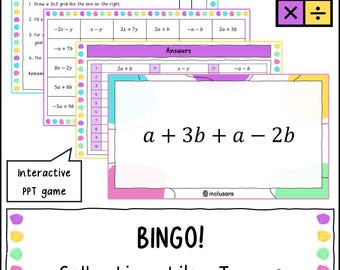 Jogo de Bingo para Coletar Termos Semelhantes, Atividades de Matemática para Simplificar Expressões Algébricas