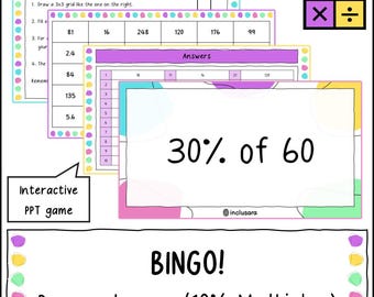 Bingo de porcentagens de valores, 10% de uma quantidade como atividade inicial, Recursos para professores, Atividades de matemática para a sala de aula